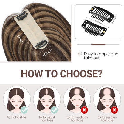 Hair Toppers for Women Real Human Hair 16 Inch for Thinning Hair