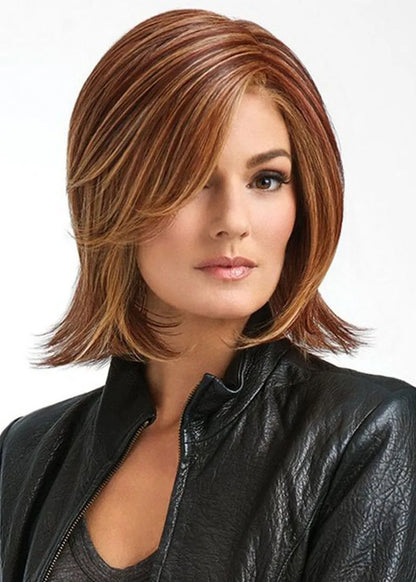 Sexy Women Medium Hairstyle Side Part Straight Synthetic Hair Capless Wigs 12Inch