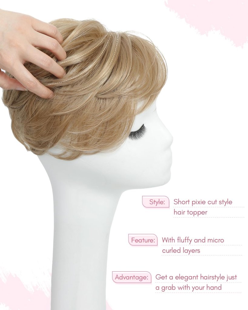 Hair Topper Short Pixie Cut Pieces for Women with Thinning Human Hair Wigs