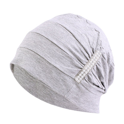 Amazon solid color chemotherapy cap confinement cap pearl accessories modal cotton headscarf cap nightcap JDT-241-1C