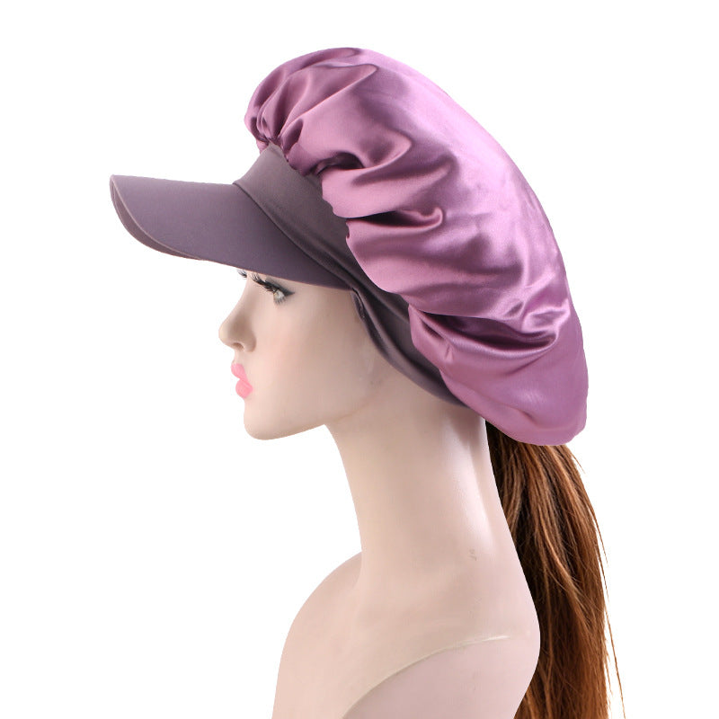New Double-Layer Satin Brimmed Hat with Adjustable Buckle, Wide-Brimmed Sleep Cap, Hair Care Turban Hat, Hair Care Cap Jdb-301-2E