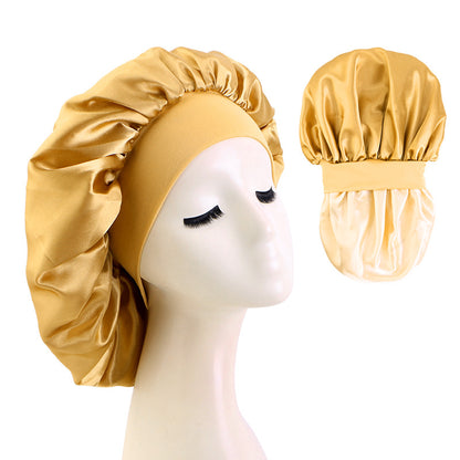 European and American Large Wide-Brimmed Elastic Double-Layer Satin Nightcap Beauty Hair Care Cap Care Cap Jdb-301S