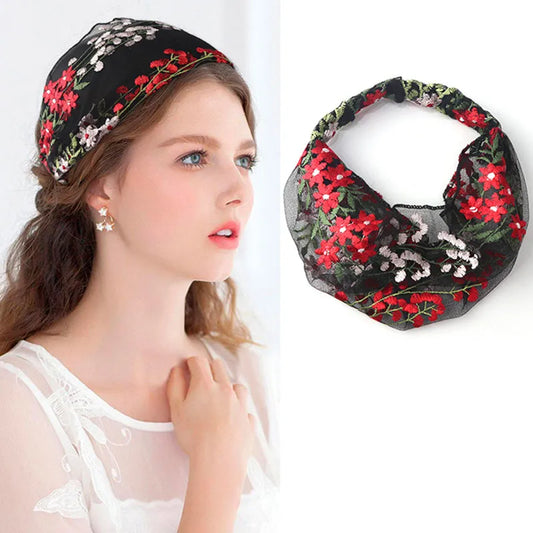 Women's Korean Style Floral Pattern Lace Material Hair Band Hair Accessories for Gift