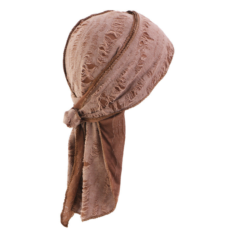 European and American Popular Vintage Ripped Cotton Ribbon Pirate Hat Men's Tape Turban Hat Turban JDT-05-6
