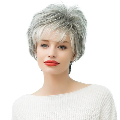 130% Density Women's Straight Human Hair Blend Capless Wigs With Bangs 10Inches