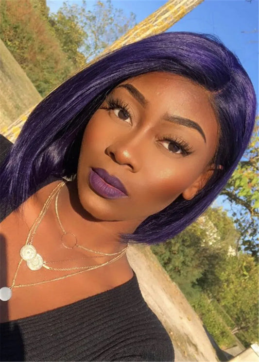 Onde Side Parted Medium Bob African American Wigs