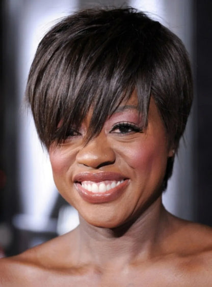 Fashionable Viola Davis Short Straight Black 100% Human Hair Wig