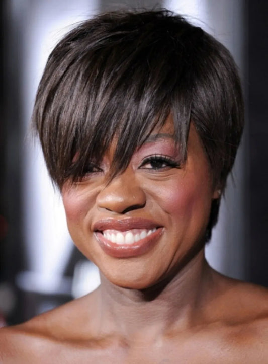 Fashionable Viola Davis Short Straight Black 100% Human Hair Wig