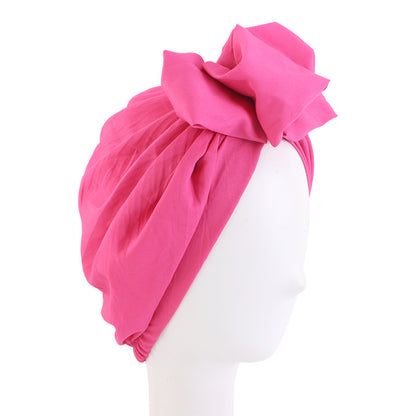 Europe and the United States popular pleated flower turban hat adult solid color bow dish flower wrap hat hair care cap JDT-52