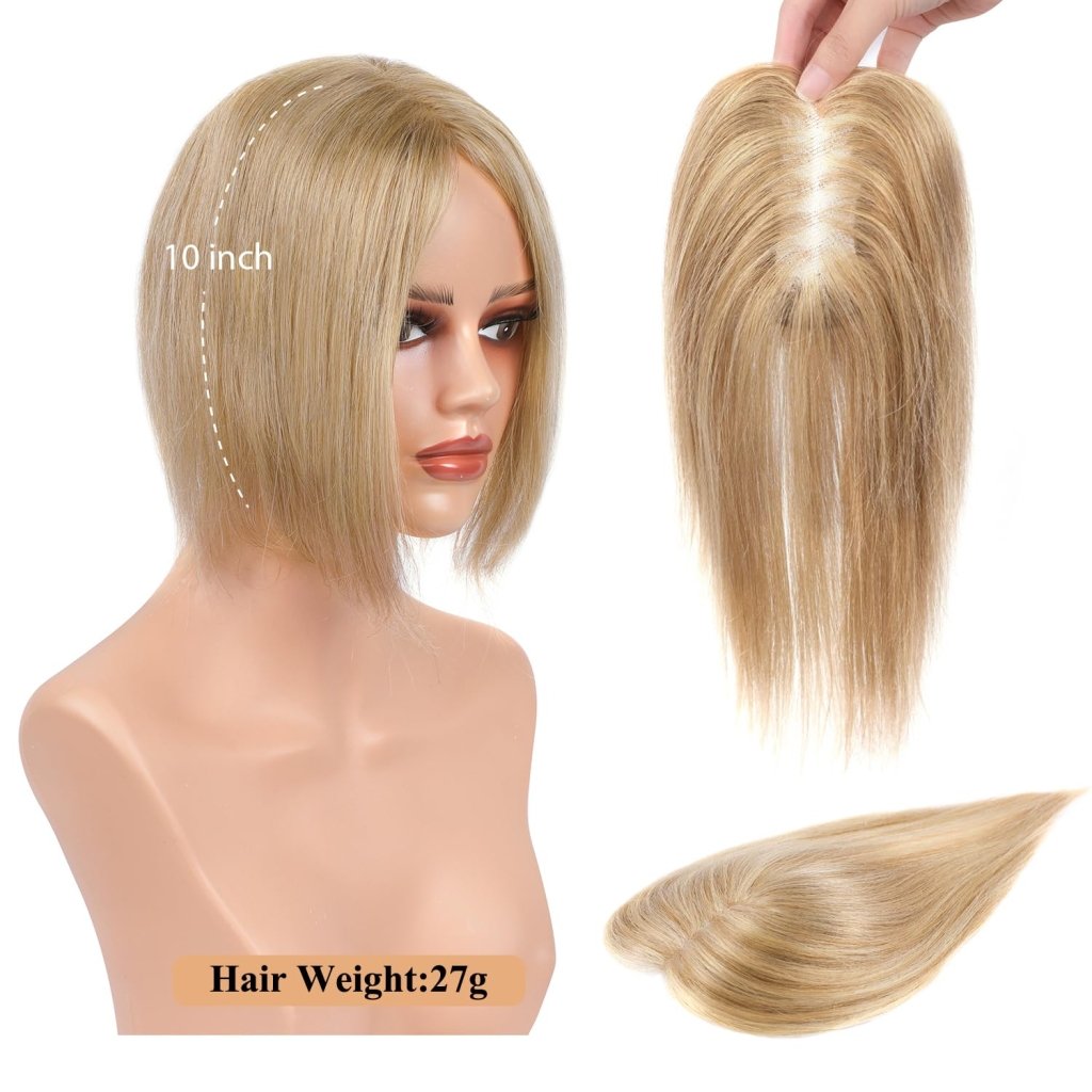 Hair Toppers for Women Real Human Hair Salt and Pepper Grey Human Hair Toppers 10 inch Dark Grey