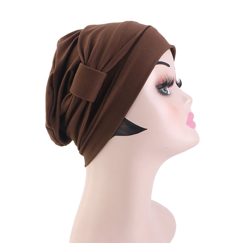 European and American popular solid color flat top knotted headscarf hat simple home hat confinement hat toe cap JDT-532