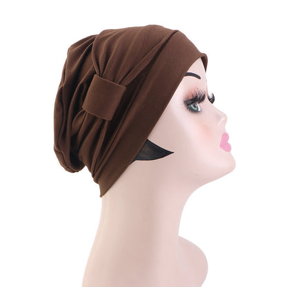 European and American popular solid color flat top knotted headscarf hat simple home hat confinement hat toe cap JDT-532