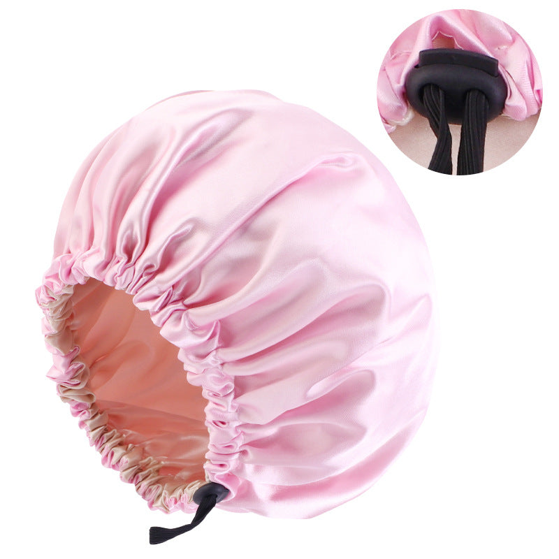 Factory direct satin nightcap double adjustable large round cap soft satin ladies hair care cap