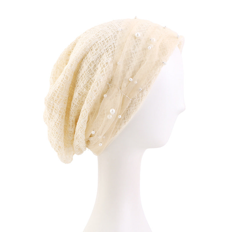 Spring and Autumn New Style Beaded Mesh Cotton Pullover Hat, Headscarf Hat, Head Wrap Cross-Border Hat Jdu-151