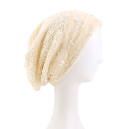 Spring and Autumn New Style Beaded Mesh Cotton Pullover Hat, Headscarf Hat, Head Wrap Cross-Border Hat Jdu-151