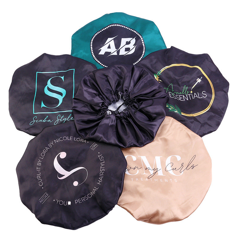 Adjustable Double-layer satin nightcap hair care cap custom LOGO solid color beauty and hairdressing advertising hat