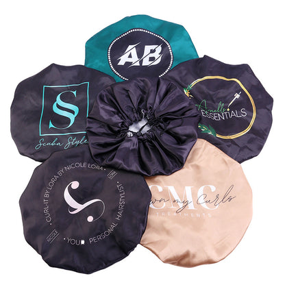 Adjustable Double-layer satin nightcap hair care cap custom LOGO solid color beauty and hairdressing advertising hat