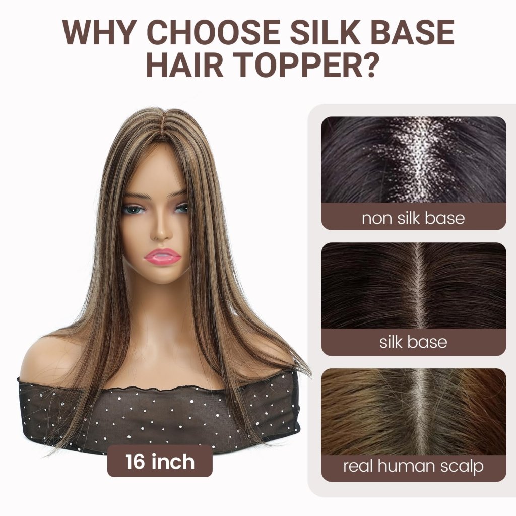 Hair Toppers for Women Real Human Hair 16 Inch for Thinning Hair