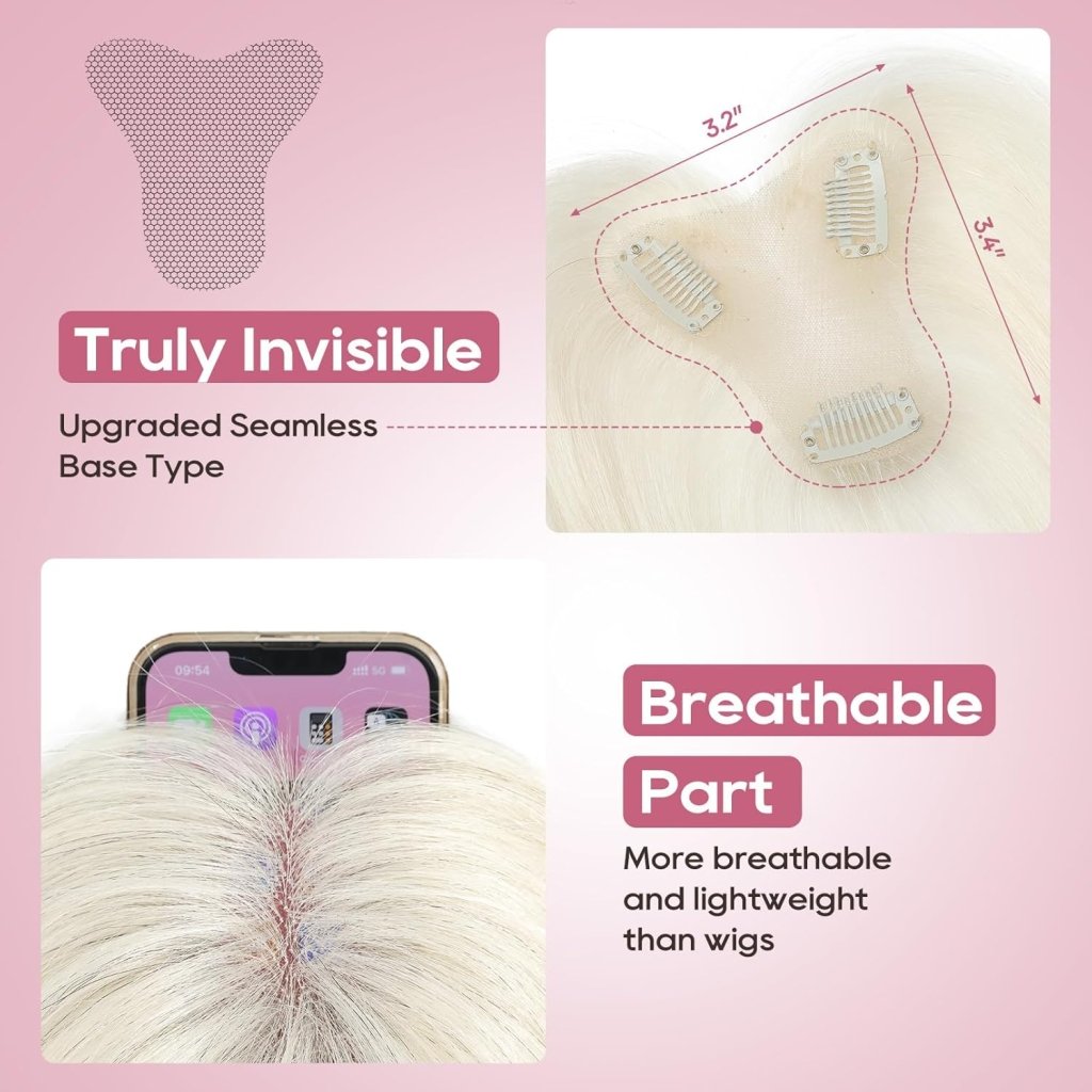 Hair Toppers for Women Real Human Hair Seamless Hair Piece with Bangs