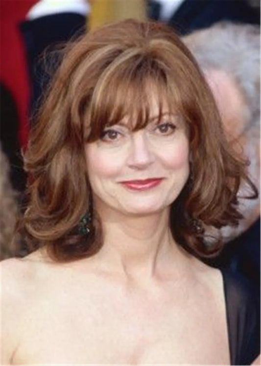 Susan Sarandon Type Mix Color Human Hair With Bangs Women Wig