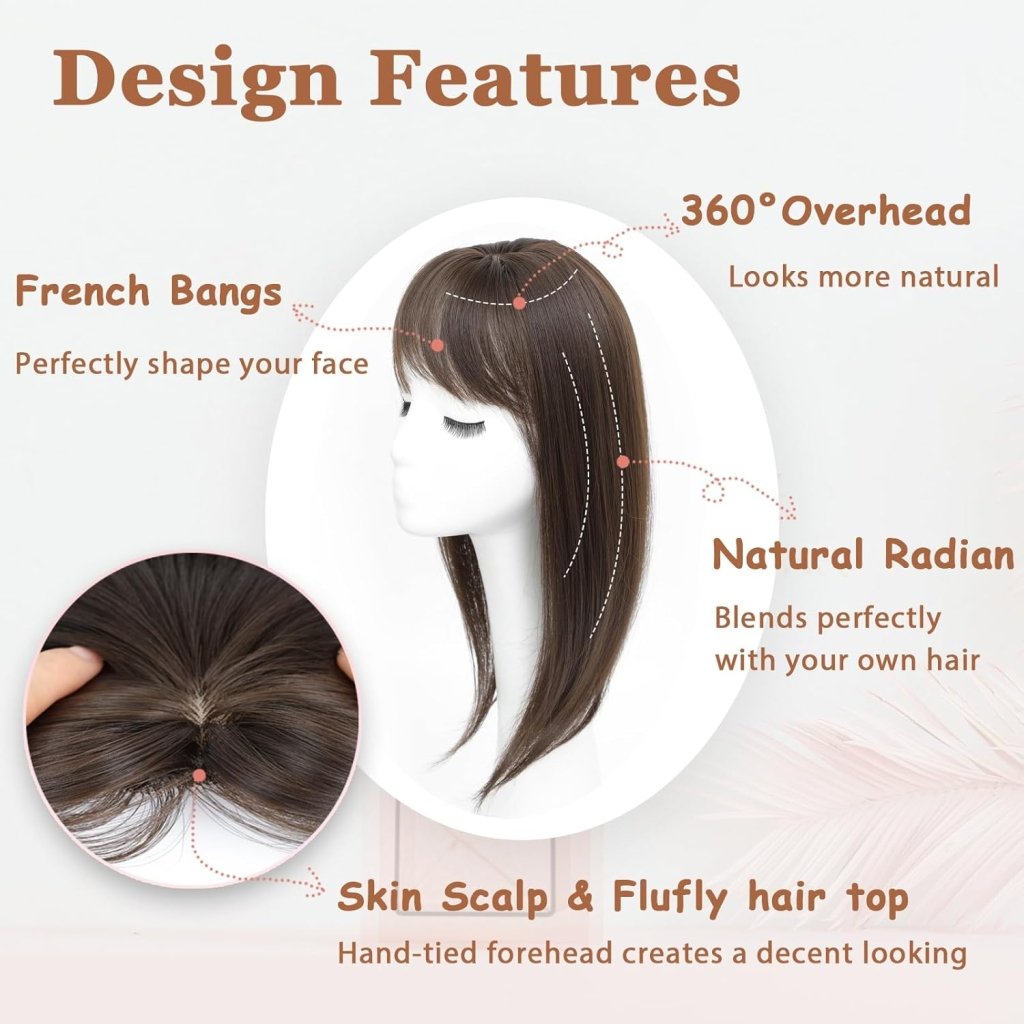 Hair Topper with Bangs Hair Clip 360° 3D Cover Fluffy Wigs Hair Piece with Thinning Hair