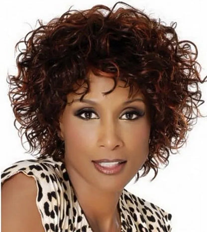 Glamourous Saleable Afro Top Quality Short Curly Brown 100% Human Hair Capless Wig 10 Inches