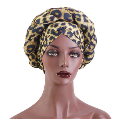 African Hot Sale Printed Stereo Sponge Twist Braid Tape Hat Black Turban Hair Care Hat JDT-488B