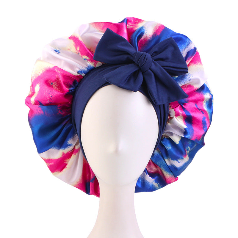 Cross-Border Supply Tie-Dye Ribbon Satin Nightcap, Strap Nightcap, Knotted Hair Protection Cap Jdb-408J-3
