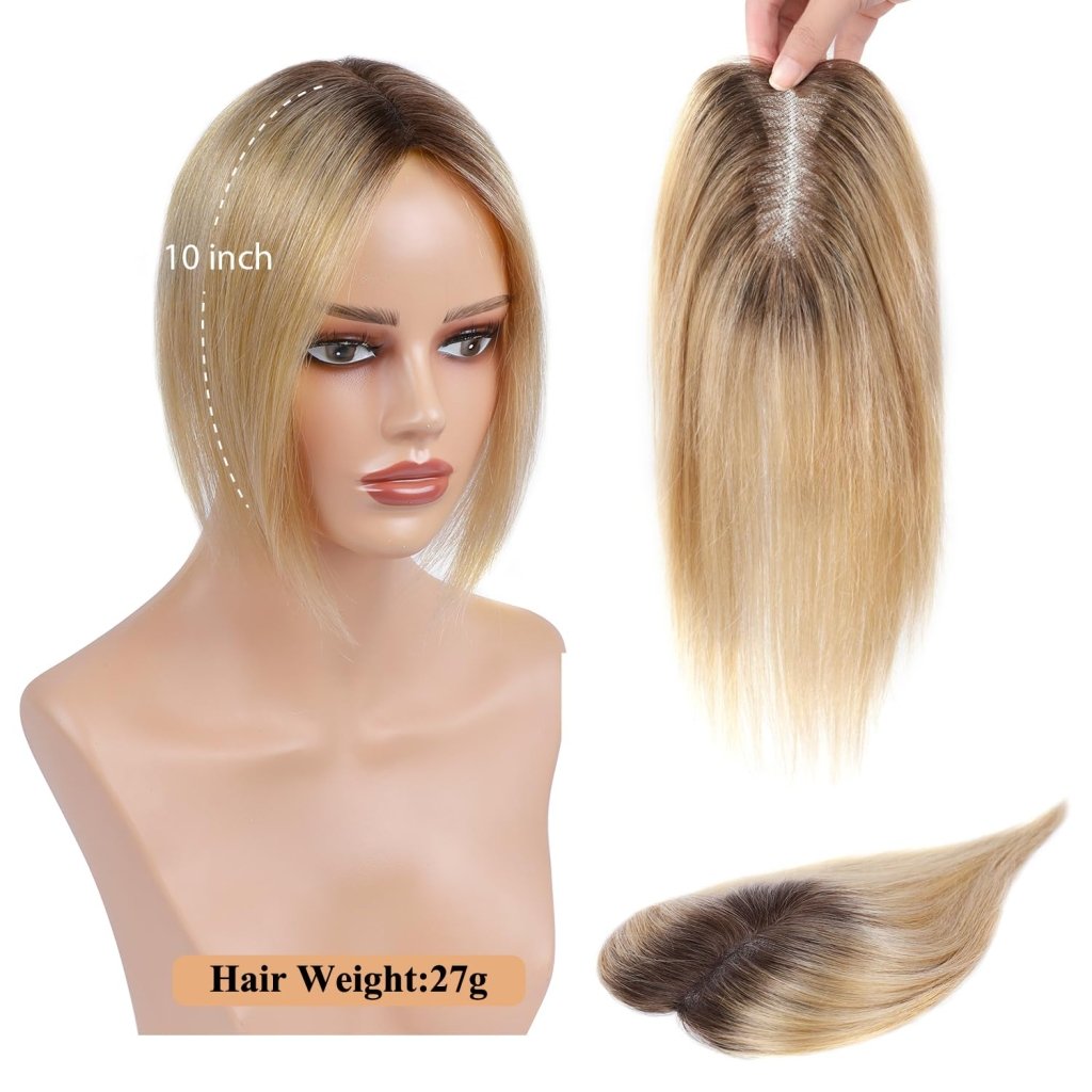 Hair Toppers for Women Real Human Hair Salt and Pepper Grey Human Hair Toppers 10 inch Dark Grey