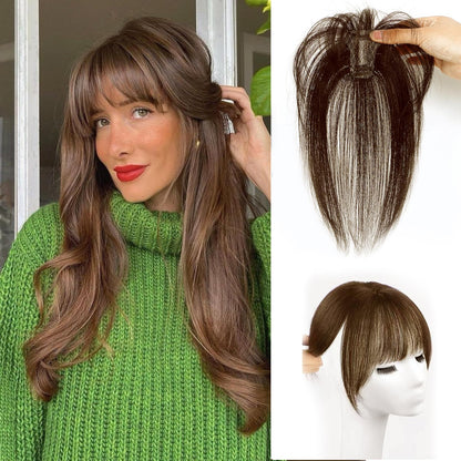 Clip in Bangs Hair Clip 100% Real Human Hair Toppers for women Clip on Bangs Human Hair with Lace Topper Bangs 360°Cover Clip on Bangs for Women Wispy Fake Bangs for Daily Wear