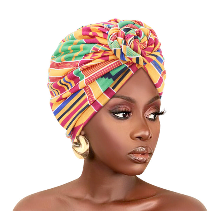 Amazon European and American ethnic style plate Flower headscarf cap elastic printing Indian cap chemotherapy cap TJM-342B