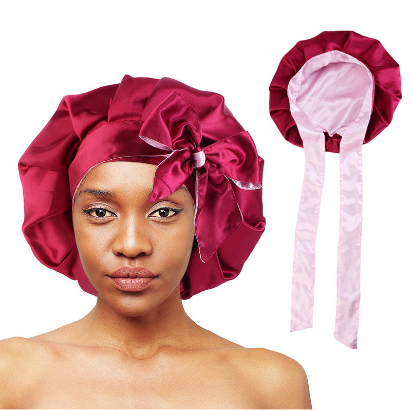 Custom Printed Logo Satin Sleep Cap with Ribbon, Professional Beauty and Makeup Cap, Source Factory Jdb-301N