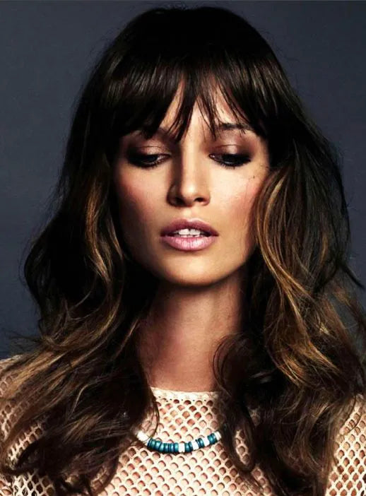 Full Bang Long Wavy Capless Human Hair Wigs 18 Inches