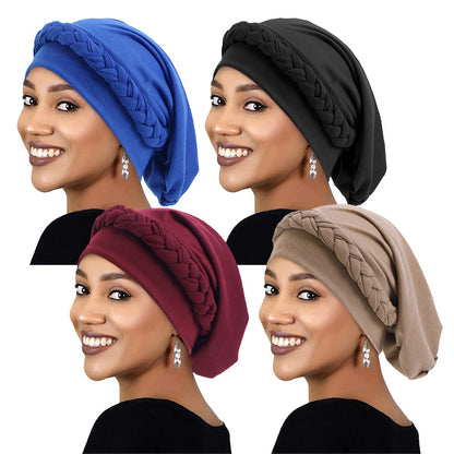 Amazon European and American Pure Color Elastic Ethnic Style Baotou Hat Twist Braid Chemotherapy Cap Confinement Cap Jdt-429C