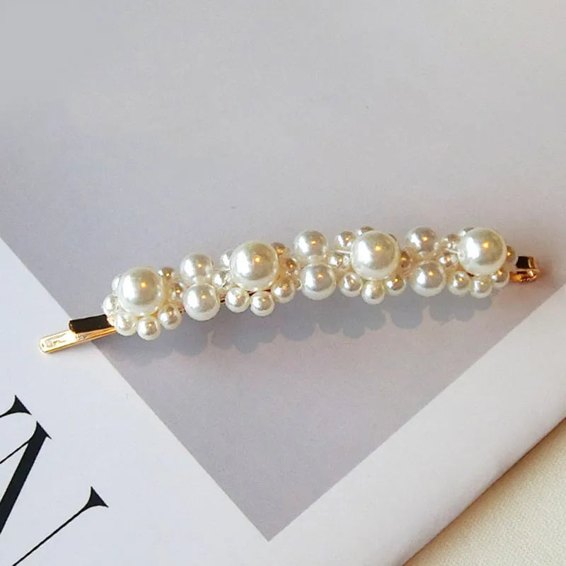 Women's Korean Style Pearl Inlaid Technic Barrette Hair Accessories For Prom Wedding Party Gift