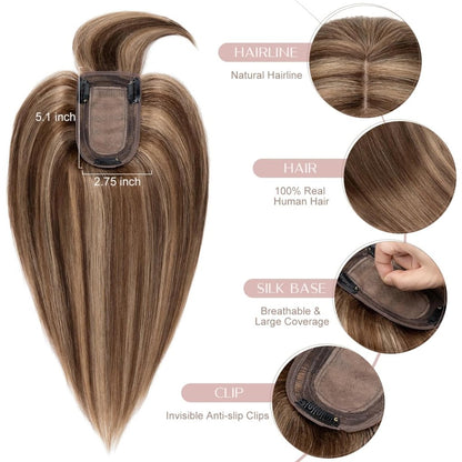 Human Hair Topper with Bangs - Real Human Hair Toppers for Women with Thin Hair