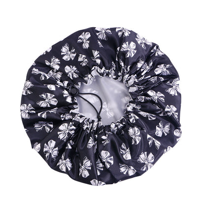 Double-layer printed waterproof shower cap dustproof and oil-proof cigarette cap adjustable beauty perm cap JDY-453A-1