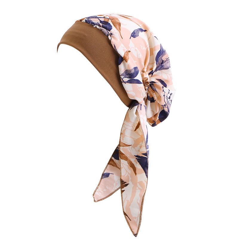 Ethnic Style Tie Tape Cap Elastic Wide Ribbon Baotou Cap Chemotherapy Cap Household Cap JDT-329C