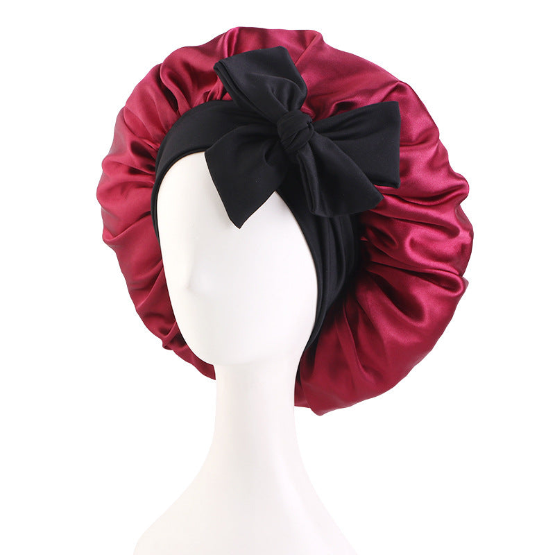 Cross-Border Hat with Two-Tone Adjustable Satin Ribbon, Wide-Brimmed Tie-Knot Headscarf Hat Jdb-527