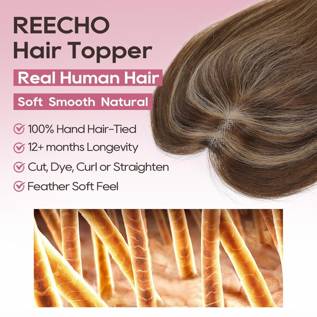 Hair Toppers for Women Real Human Hair Seamless Hair Piece with Bangs