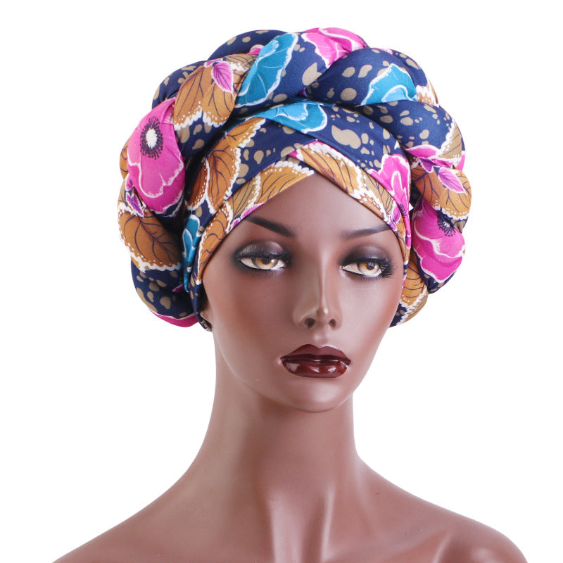 African Hot Sale Printed Stereo Sponge Twist Braid Tape Hat Black Turban Hair Care Hat JDT-488B