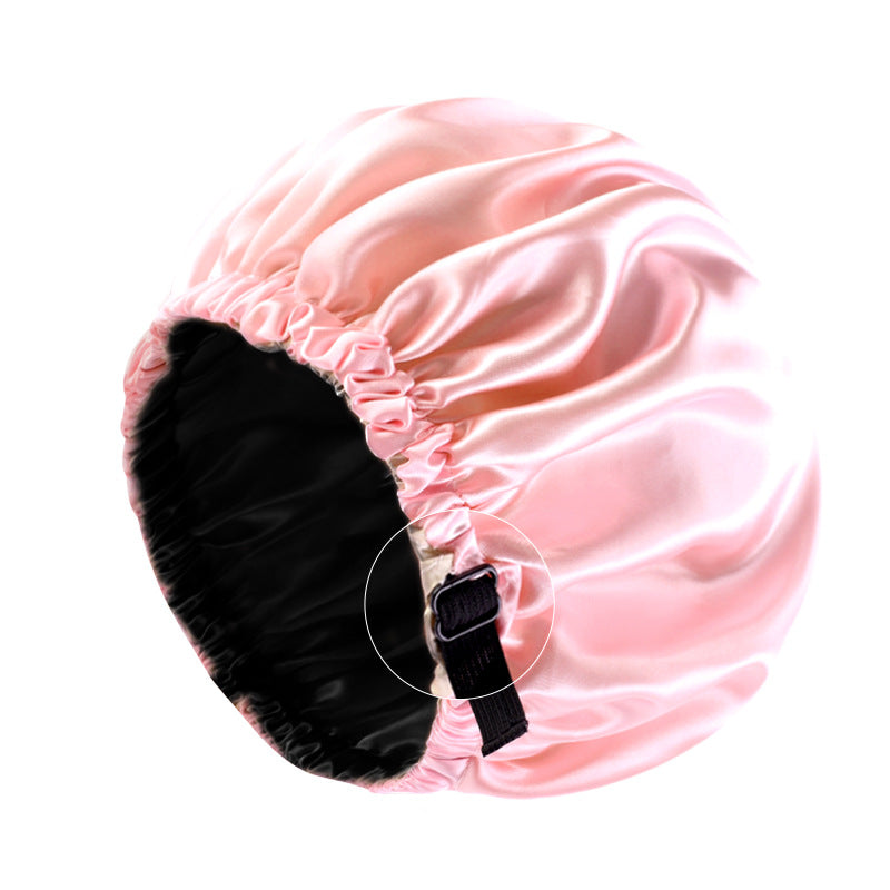 Satin nightcap invisible flat adjustable buckle artificial silk double-layer round hat shower cap beauty hair hat