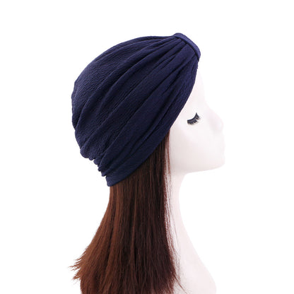 European and American Popular High-Elastic Bubble Fabric Knotted Headscarf Hat, Ethnic Hat, Turban, Chemotherapy Hat, Headscarf Hat