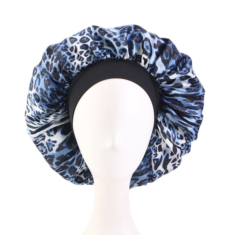 New Cross-Border Leopard Print Elastic Headband Sleep Cap Satin Hairdressing Round Cap Head Wrap Jdb-301A-4
