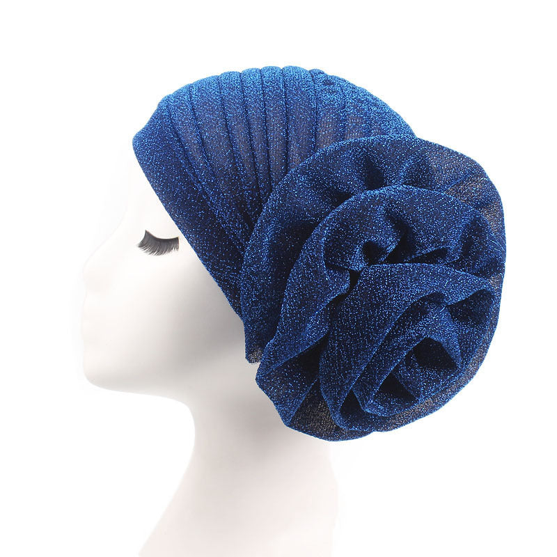 New Style Shiny Silk Large Flower Headscarf Hat, Versatile Retro Fashion Hat Tjm-322