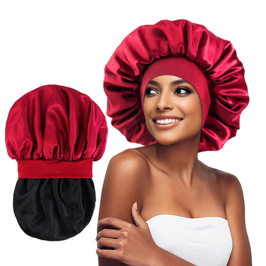 European and American Large Wide-Brimmed Elastic Double-Layer Satin Nightcap Beauty Hair Care Cap Care Cap Jdb-301S