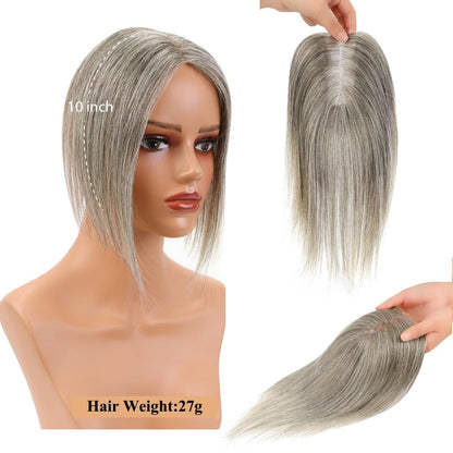 Hair Toppers for Women Real Human Hair Salt and Pepper Grey Human Hair Toppers 10 inch Dark Grey