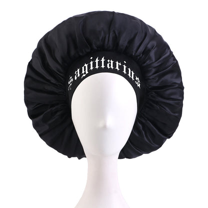 12 Constellation Solid Color English LOGO Elastic Wide-brimmed Sardin Nightcap Women's Beauty Hat Hair Care Hat Cross-border Hat