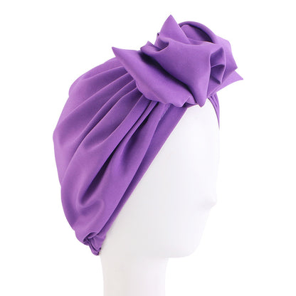 Europe and the United States popular pleated flower turban hat adult solid color bow dish flower wrap hat hair care cap JDT-52