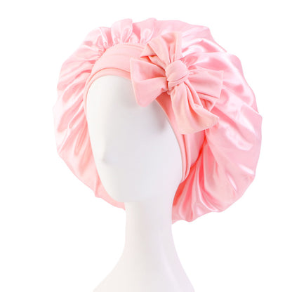 Cross-border supply solid color streamer round hat bow satin wide-brimmed nightcap advertising cap makeup cap JDB-301L